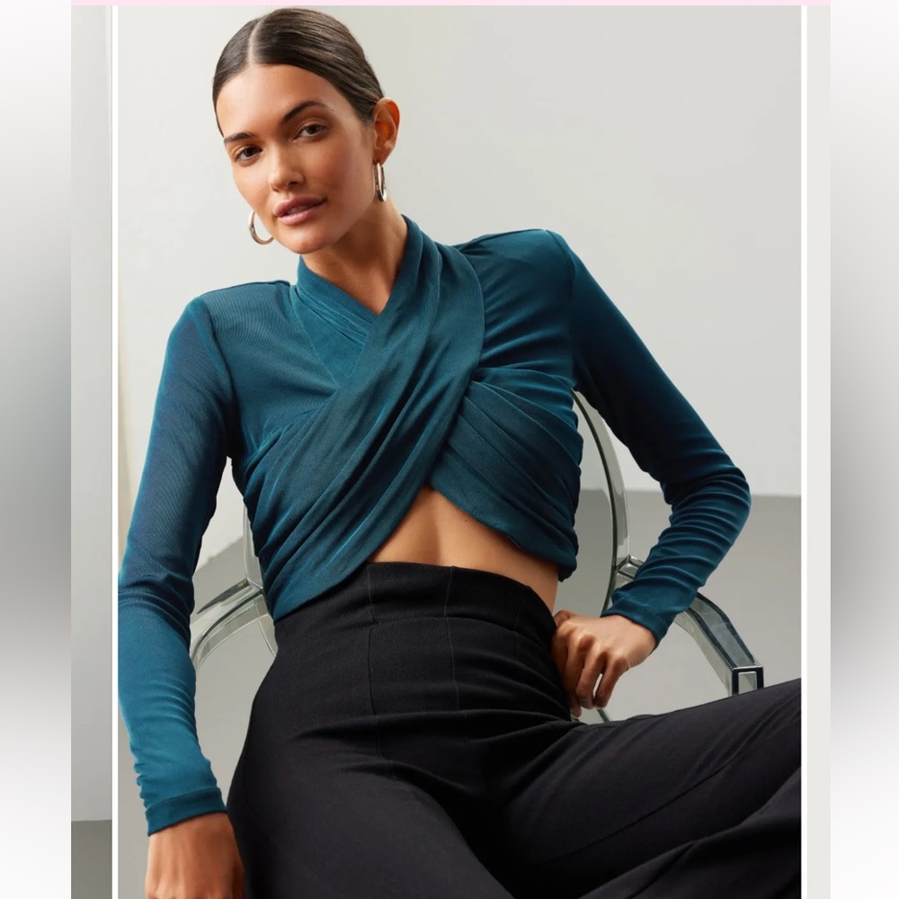 NWT Bardot Wren Wrap Knit Top Teal Blue Size Small